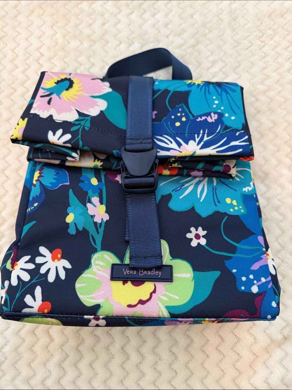 Vera Bradley Navy Floral Roll-Top lunch bag with Teal & Pink Accents